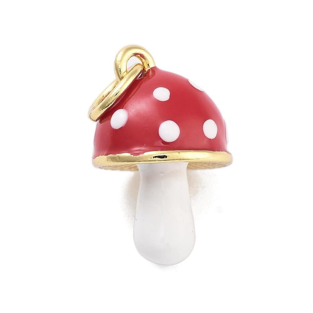 7319 10Pcs Red Mushroom Pendant Charms Brass Mushroom Charm with Enamel